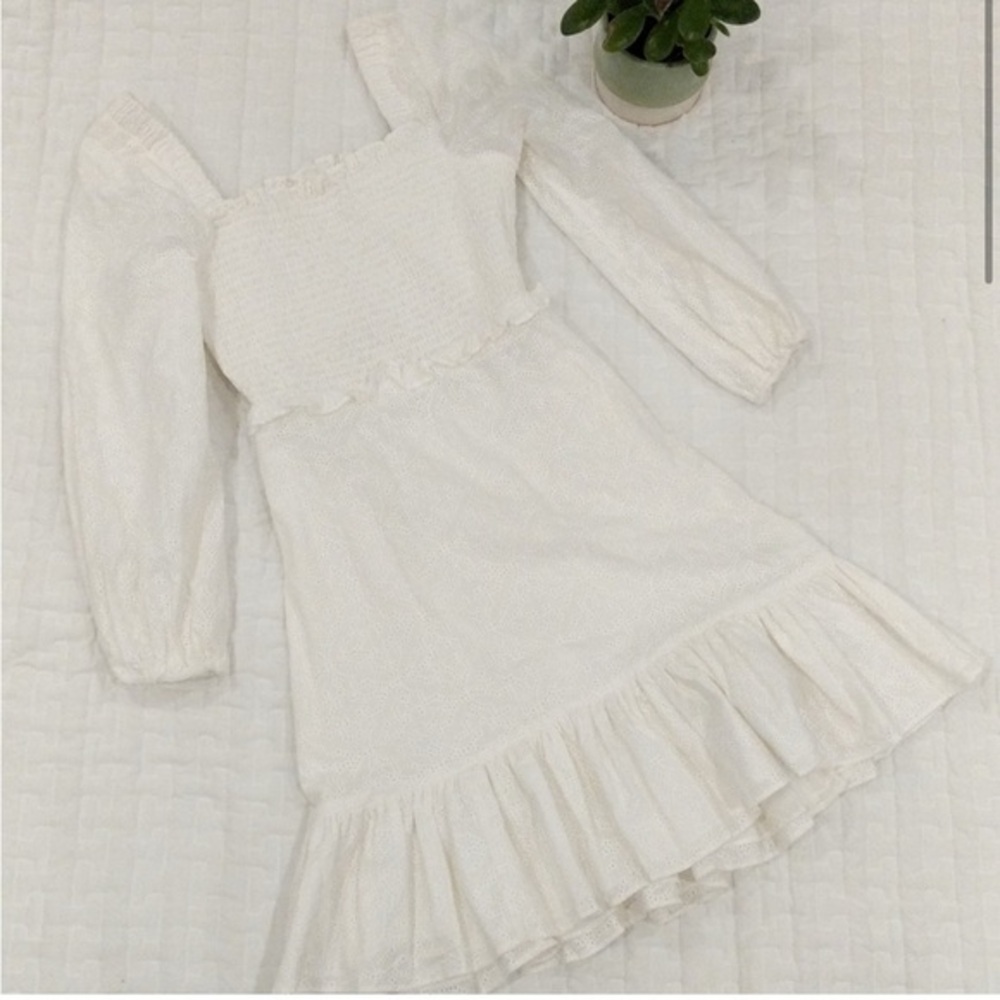 Veronica Beard Denise White Eyelet Mini Dress Size 2 Puff Sleeve
